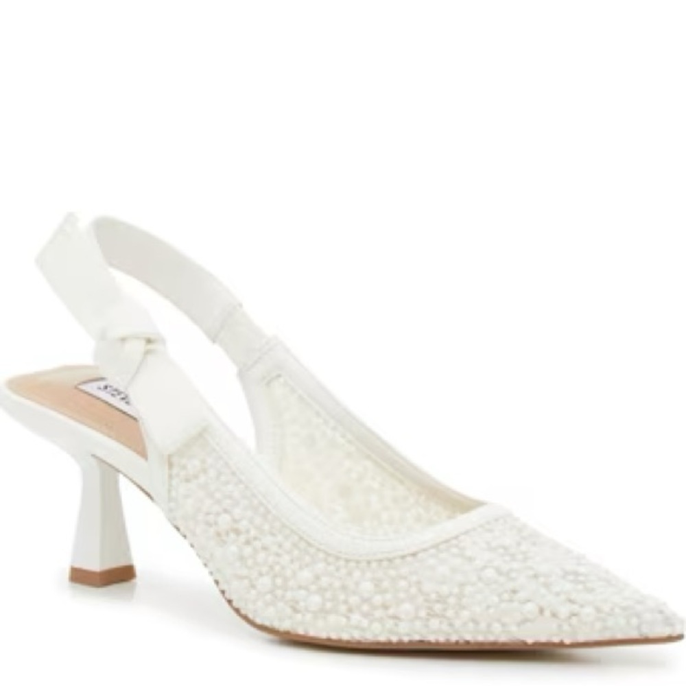 Steve Madden White Embellished Slingback Heels